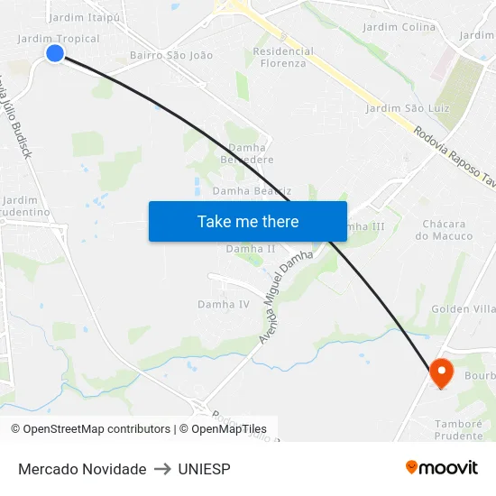 Mercado Novidade to UNIESP map