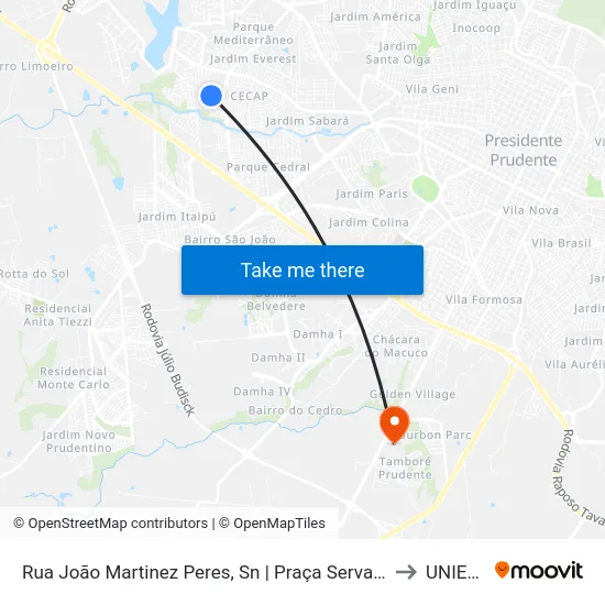 Rua João Martinez Peres, Sn | Praça Servantes to UNIESP map