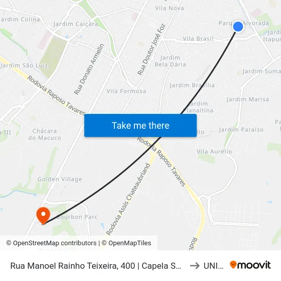 Rua Manoel Rainho Teixeira, 400 | Capela São Vicente Pallótti to UNIESP map