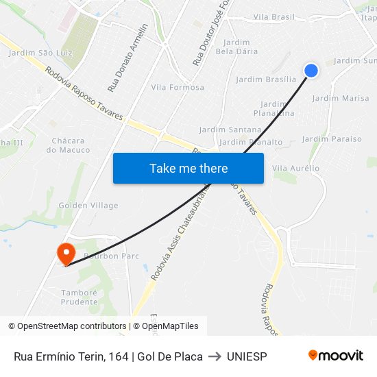 Rua Ermínio Terin, 164 | Gol De Placa to UNIESP map