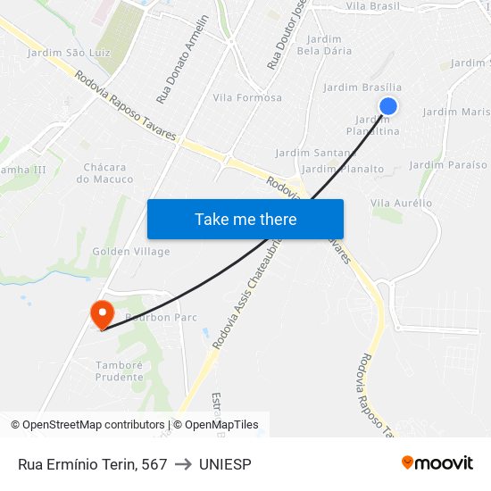 Rua Ermínio Terin, 567 to UNIESP map