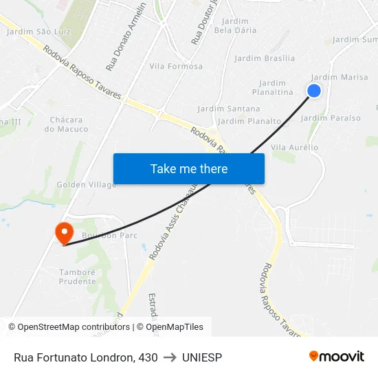 Rua Fortunato Londron, 430 to UNIESP map