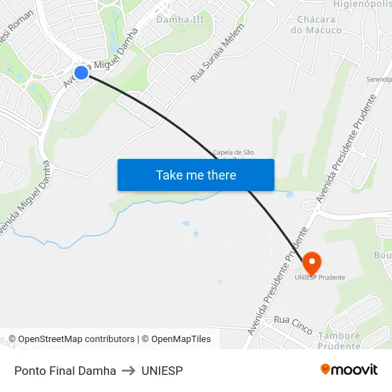 Ponto Final Damha to UNIESP map