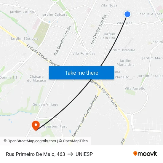 Rua Primeiro De Maio, 463 to UNIESP map