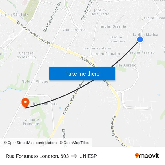 Rua Fortunato Londron, 603 to UNIESP map