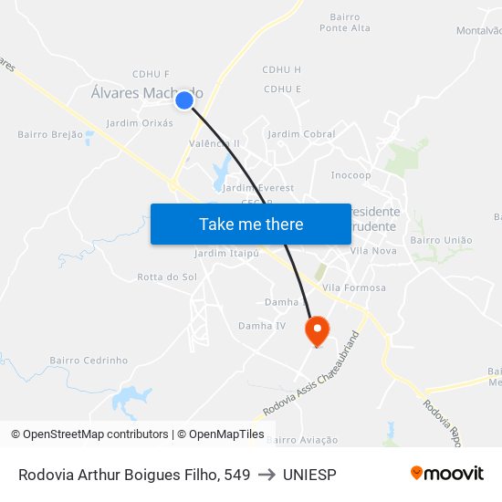 Rodovia Arthur Boigues Filho, 549 to UNIESP map