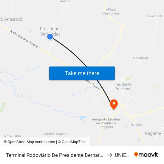 Terminal Rodoviário De Presidente Bernardes to UNIESP map