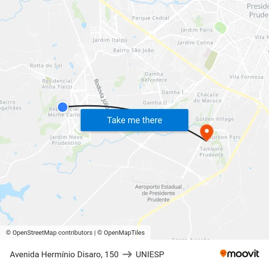 Avenida Hermínio Disaro, 150 to UNIESP map