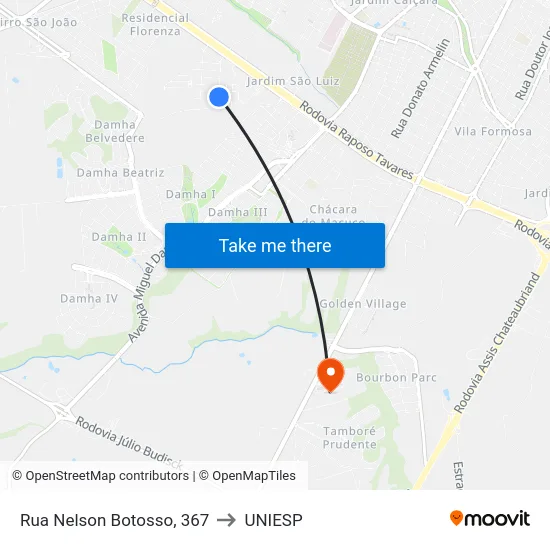 Rua Nelson Botosso, 367 to UNIESP map