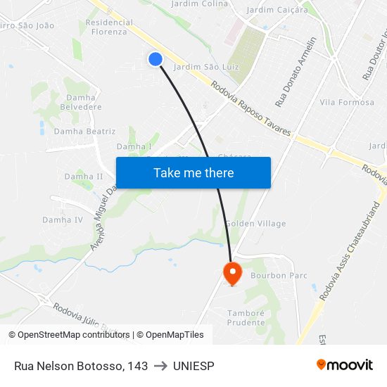 Rua Nelson Botosso, 143 to UNIESP map