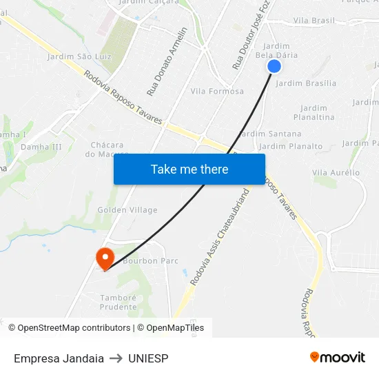 Empresa Jandaia to UNIESP map