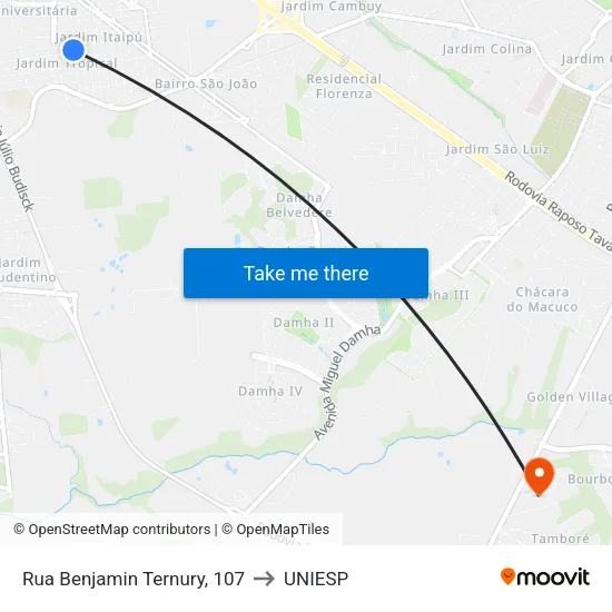 Rua Benjamin Ternury, 107 to UNIESP map