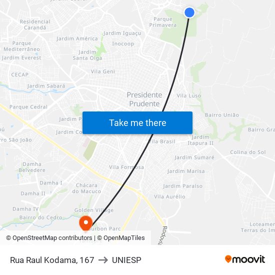 Rua Raul Kodama, 167 to UNIESP map