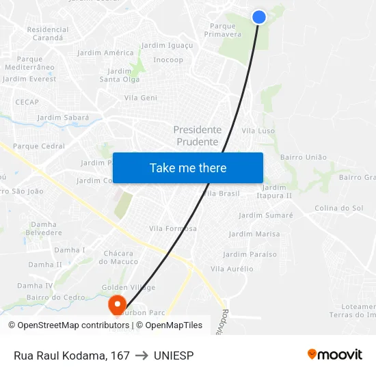 Rua Raul Kodama, 167 to UNIESP map
