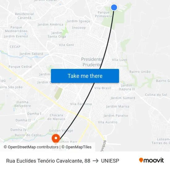 Rua Euclídes Tenório Cavalcante, 88 to UNIESP map