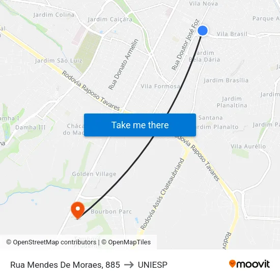 Rua Mendes De Moraes, 885 to UNIESP map