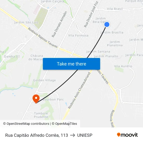 Rua Capitão Alfredo Corrêa, 113 to UNIESP map
