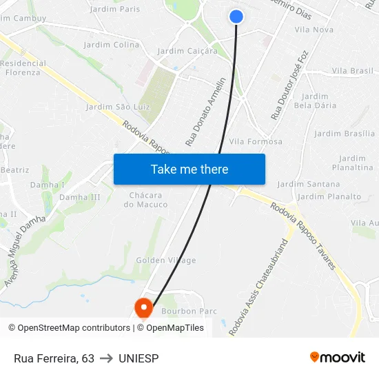 Rua Ferreira, 63 to UNIESP map