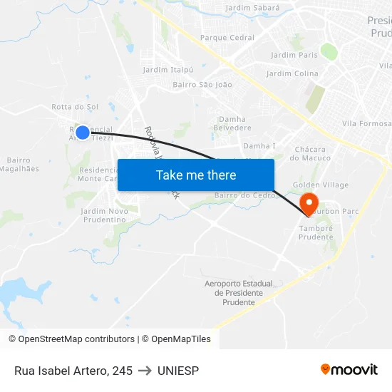 Rua Isabel Artero, 245 to UNIESP map