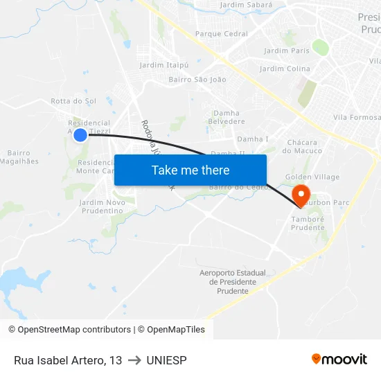 Rua Isabel Artero, 13 to UNIESP map