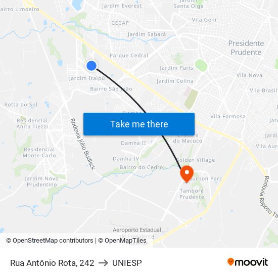 Rua Antônio Rota, 242 to UNIESP map