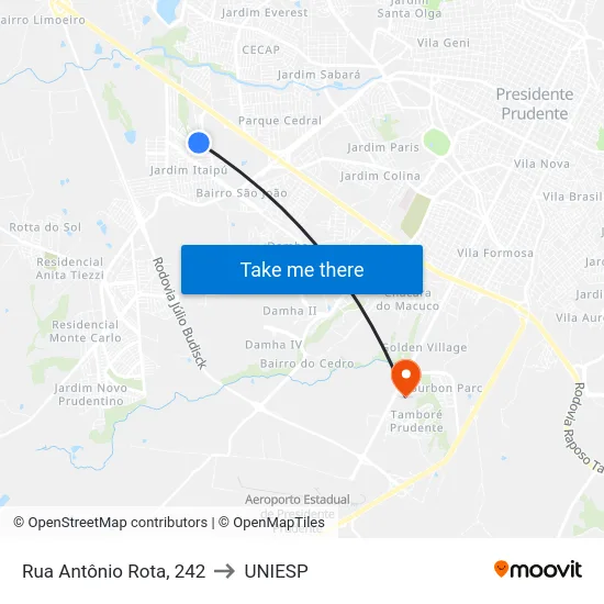 Rua Antônio Rota, 242 to UNIESP map