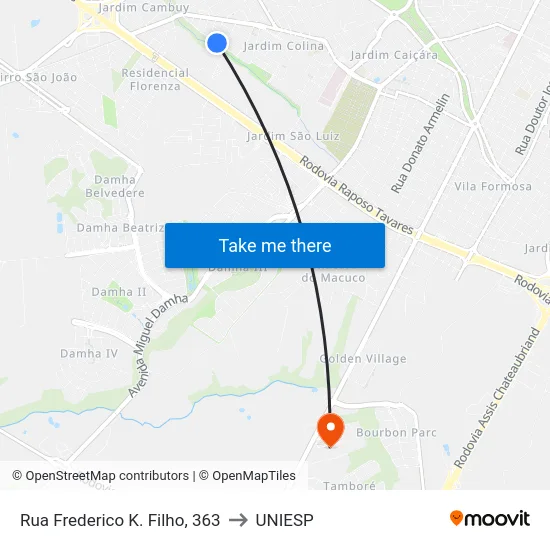 Rua Frederico K. Filho, 363 to UNIESP map