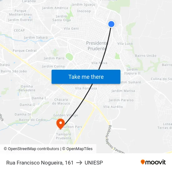 Rua Francisco Nogueira, 161 to UNIESP map