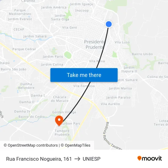 Rua Francisco Nogueira, 161 to UNIESP map