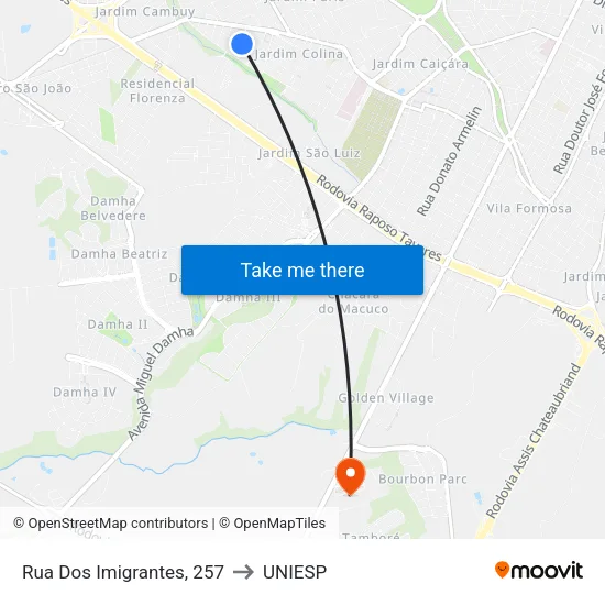 Rua Dos Imigrantes, 257 to UNIESP map
