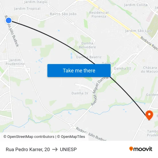 Rua Pedro Karrer, 20 to UNIESP map