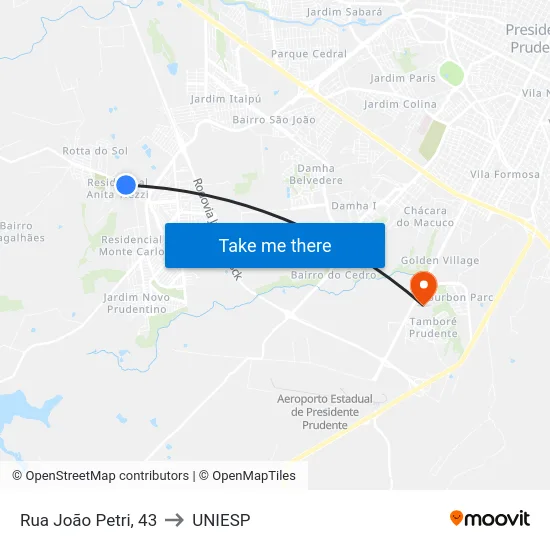 Rua João Petri, 43 to UNIESP map