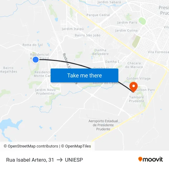 Rua Isabel Artero, 31 to UNIESP map