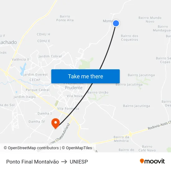Ponto Final Montalvão to UNIESP map