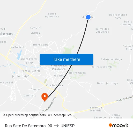 Rua Sete De Setembro, 90 to UNIESP map