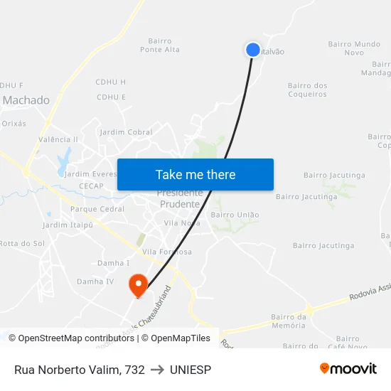 Rua Norberto Valim, 732 to UNIESP map