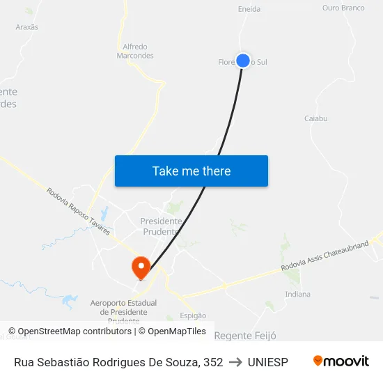 Rua Sebastião Rodrigues De Souza, 352 to UNIESP map