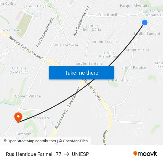 Rua Henrique Farineli, 77 to UNIESP map