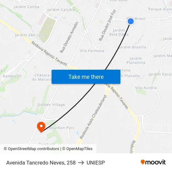 Avenida Tancredo Neves, 258 to UNIESP map
