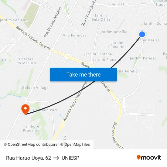 Rua Haruo Uoya, 62 to UNIESP map