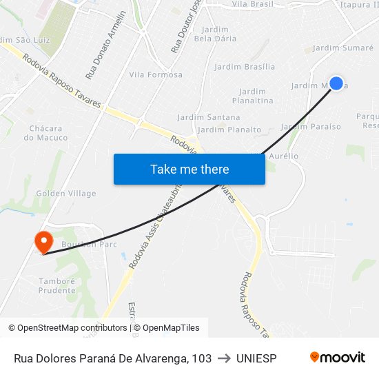 Rua Dolores Paraná De Alvarenga, 103 to UNIESP map