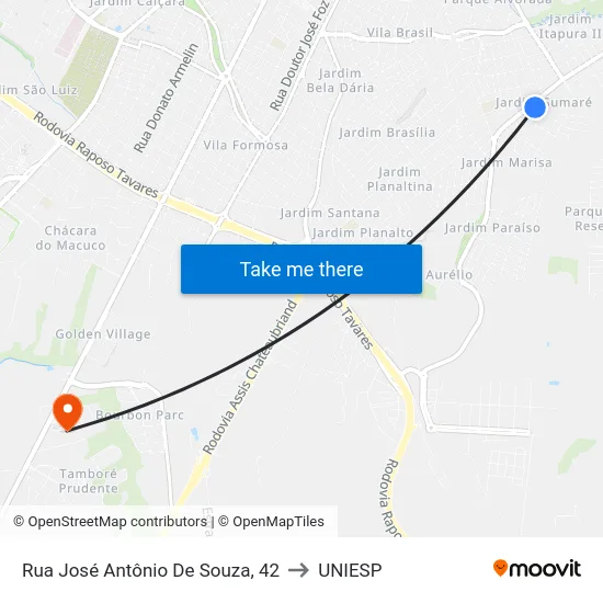 Rua José Antônio De Souza, 42 to UNIESP map