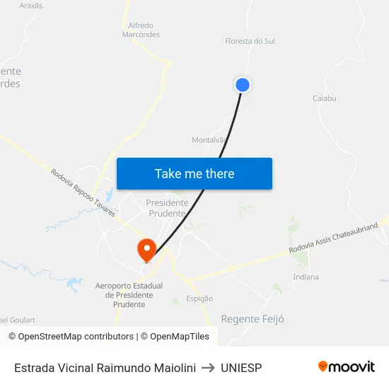 Estrada Vicinal Raimundo Maiolini to UNIESP map