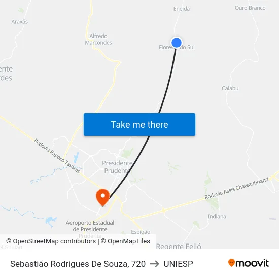 Sebastião Rodrigues De Souza, 720 to UNIESP map
