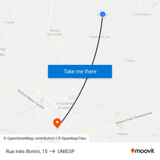 Rua Inês Bonini, 15 to UNIESP map