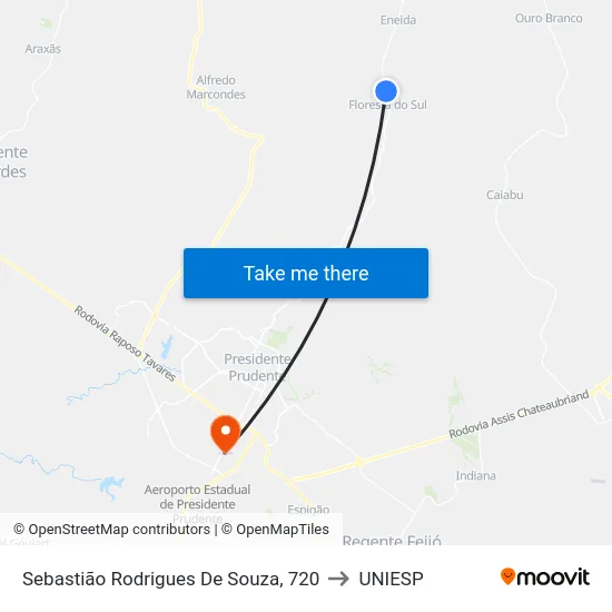 Sebastião Rodrigues De Souza, 720 to UNIESP map