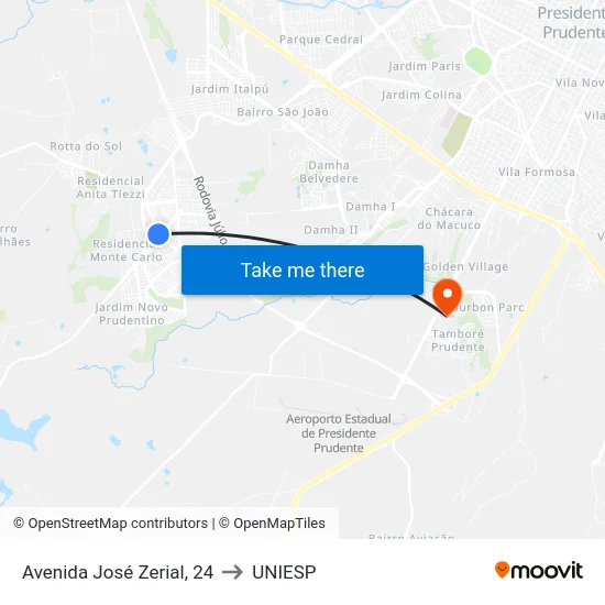 Avenida José Zerial, 24 to UNIESP map