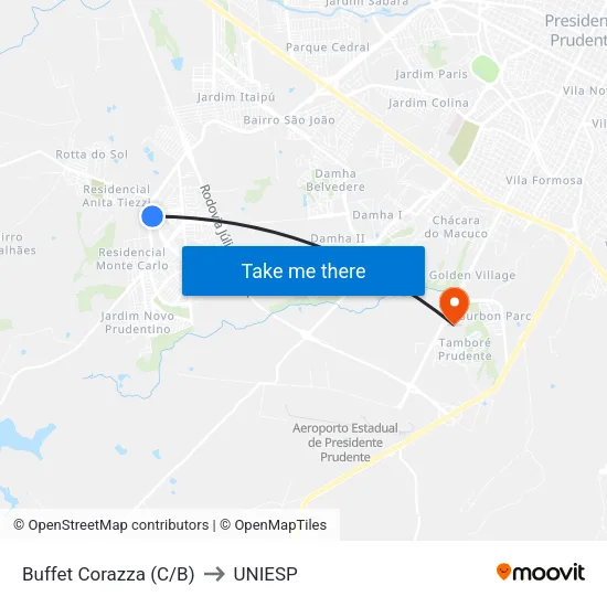 Buffet Corazza (C/B) to UNIESP map