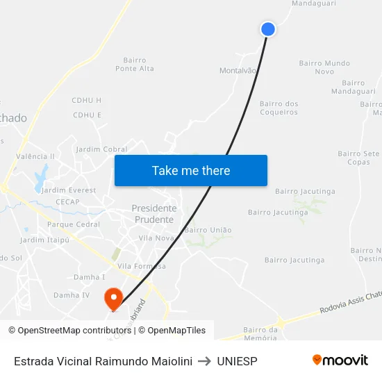 Estrada Vicinal Raimundo Maiolini to UNIESP map