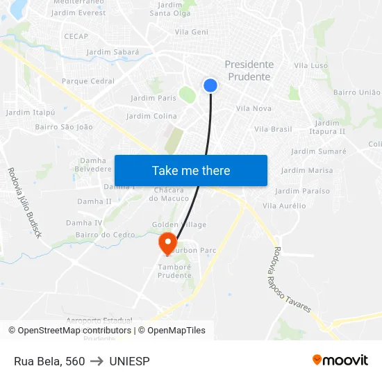 Rua Bela, 560 to UNIESP map